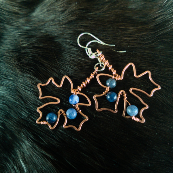 Big Leaf Maple Leaf – Sodalite – Copper Earrings (Top)