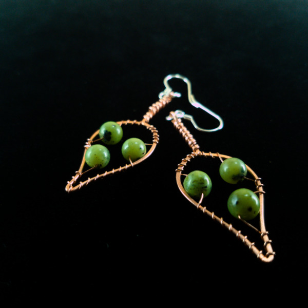Blackthorn Leaf – Canadian Jade – Copper Earrings (Details)