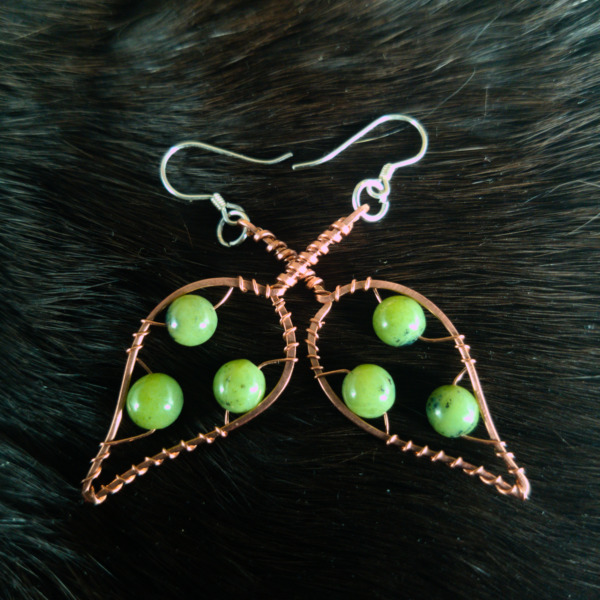 Blackthorn Leaf – Canadian Jade – Copper Earrings (Top)