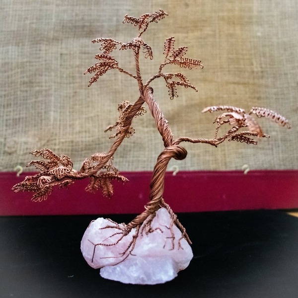Copper Bonsai on rose quartz – Wide View 2