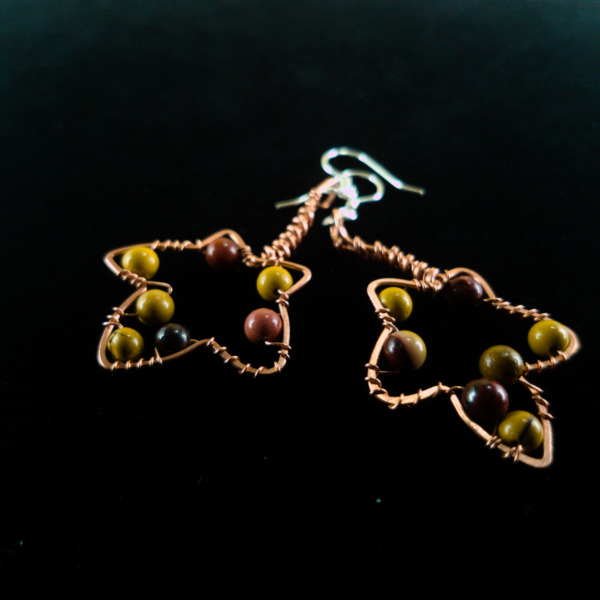 English Ivy Leaf – Mookaite Jasper – Copper Earrings (Details)