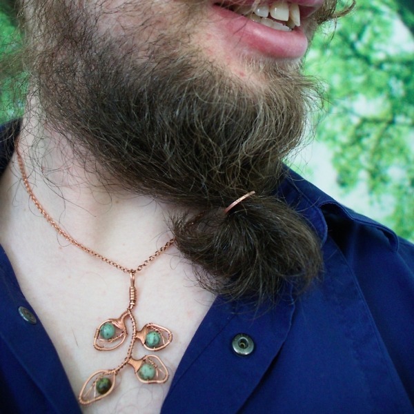 eucalyptus leaflet african turquoise copper necklace – in use (4)-2 (RR)
