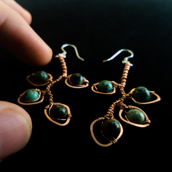 Eucalyptus Leaflet – African Turquoise – Copper Earrings (Details)