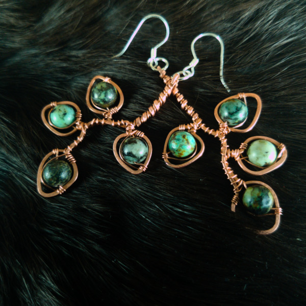 Eucalyptus Leaflet – African Turquoise – Copper Earrings (Top)