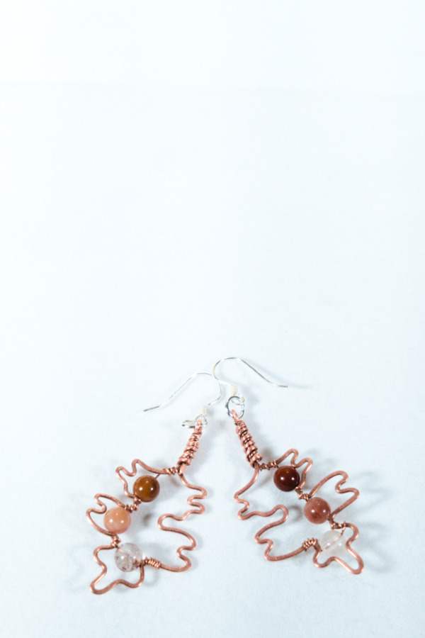 Hawthorn Leaf – Rutilated Quartz – Copper Earrings (Banner)