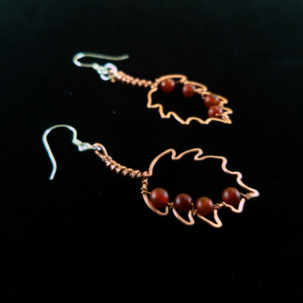 Hazel Leaf – Carnelian – Copper Earrings (Side)
