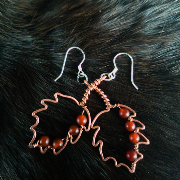 Hazel Leaf – Carnelian – Copper Earrings (Top)
