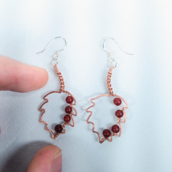 Hazel Leaf – Carnelian – Copper Earrings (Top)