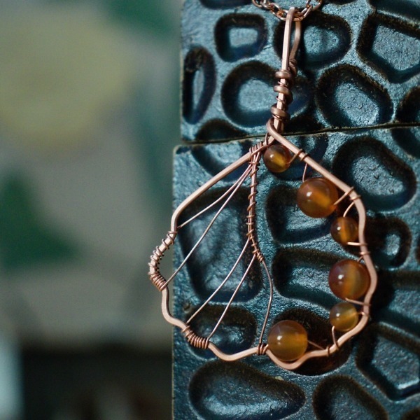 European Alder Leaf – Carnelian – Copper Necklace