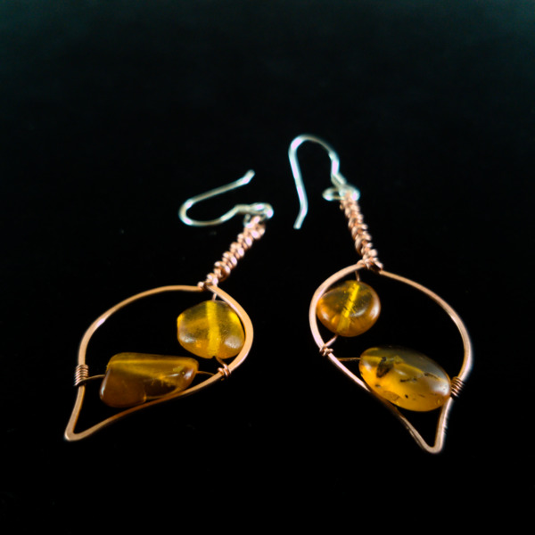 Quaking Aspen Leaf – Amber – Copper Earrings (Details)