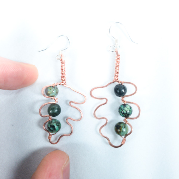 White Oak Leaf – African Turquoise – Copper Earrings (Top)