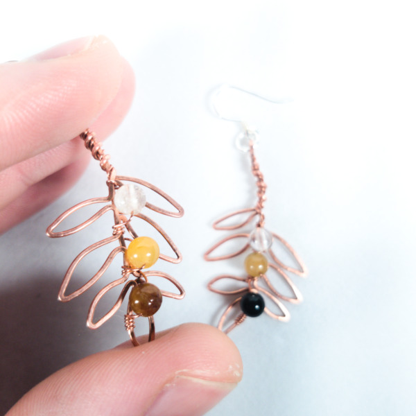 Willow Leaflet – Rutilated Quartz – Copper Earrings (In Hand)