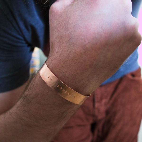 no ragrets – custom stamped copper bracelet – in use – leaning fist (3)-1 (RR)