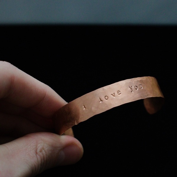 I Love You – Custom Stamped Copper Bracelet – Front