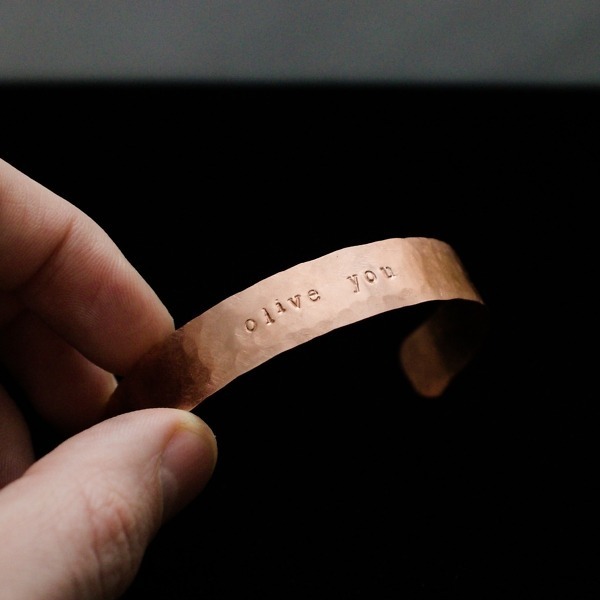Olive You – Custom Stamped Copper Bracelet – Front