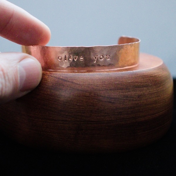 Olive You – Custom Stamped Copper Bracelet – Staged