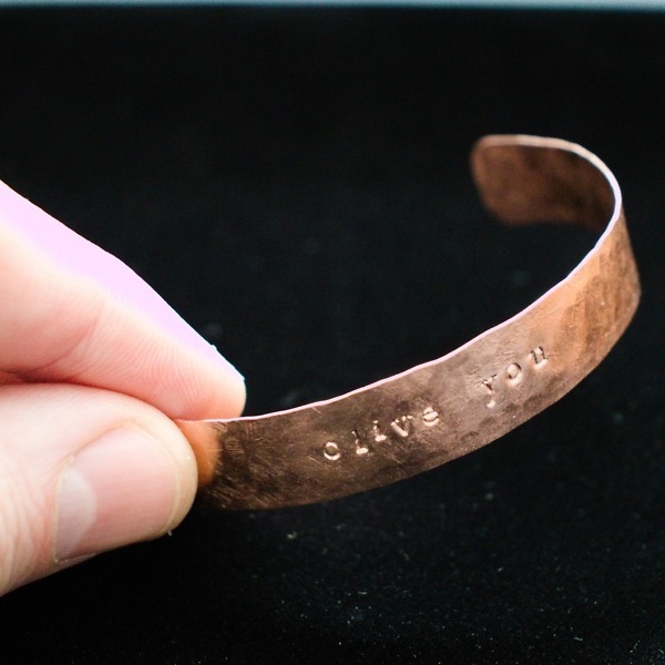 Olive You – Custom Stamped Copper Bracelet – Front