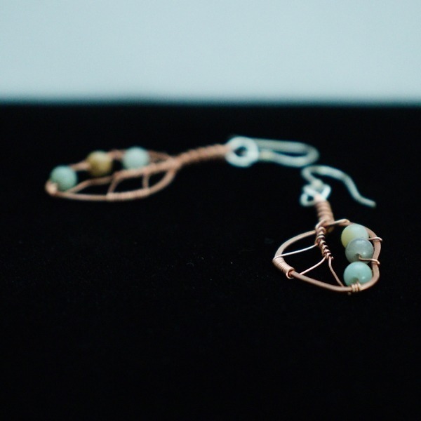 Eucalyptus Leaf and Mixed Amazonite Copper Earrings – Details Side (1)-2 (RR)