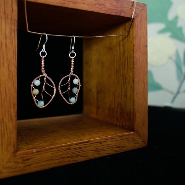 Eucalyptus Leaf and Mixed Amazonite Copper Earrings – Staged Pinterest (3)-2 (RR)