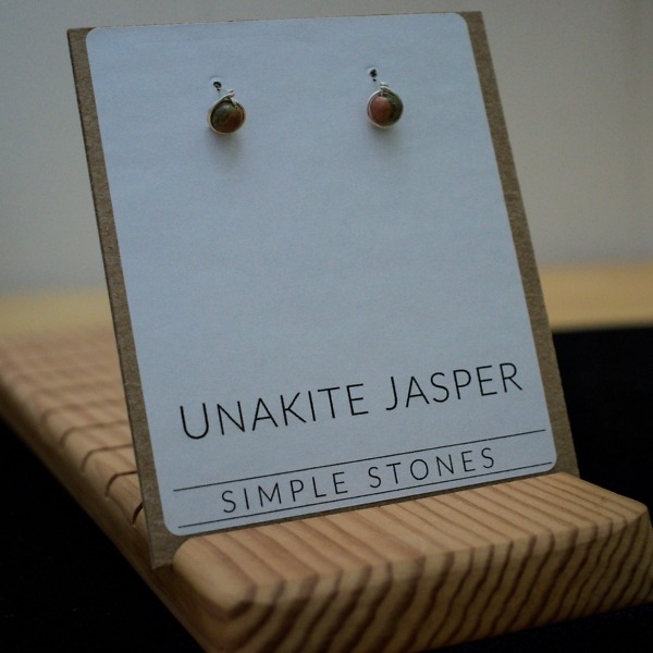 Simple Unakite Stone Earrings – Packaged